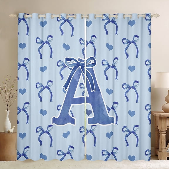 Castle Fairy Monogrammed Letter Initial A Black Out Curtains for Teens Girls Boys,Kawaii Blue Bow Curtains Pack Of 2 (42X63 Each),Dreamy Princess Bedroom Curtains,Super Cozy Room Decor
