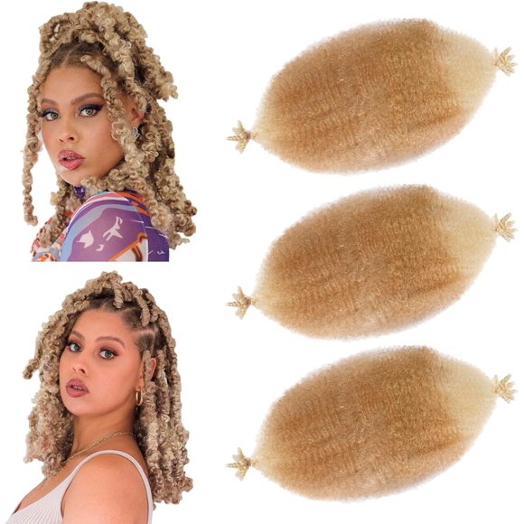 shiyou-Springy Afro Twist Hair Pre Fluffed Marley Twist Braiding Hair Spring Twist Hair Wrapping Hair for Soft Locs Hair Extensions (27/613, 16 inch(Pack of 3))