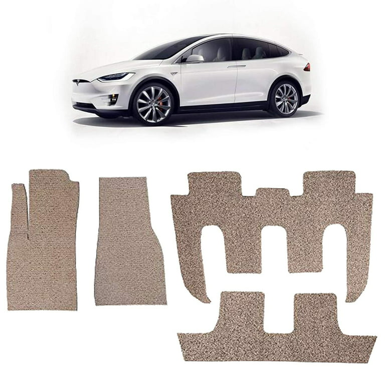 KARMAS PRODUCT Tesla Model X 7 Seats 4 Piece Car Accessories Floor Mats Set  Waterproof and Dustproof All Weather Performance Plus Heavy Duty，Beige 