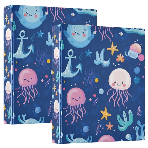 FORMRS 3 Ring Binder 1.5 inch with Pockets Set of 2 Clip Board 200 Sheets Capacity, Light Pink Jellyfish