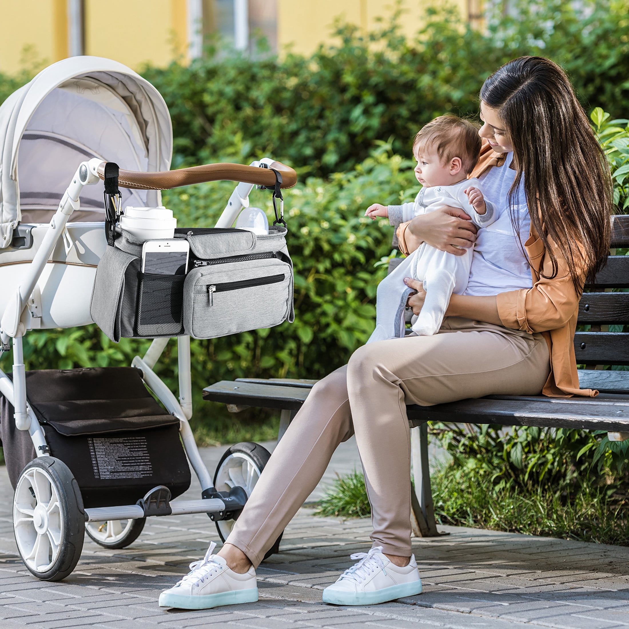 Momcozy Stroller Organizer with Insulated Cup Holder for Newborn and Toddler, Grey