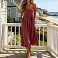 thumbnail image 6 of Vivianyo HD Women's V-Neck Spaghetti Strap Midi Dress, Summer Casual A-Line Sundress for Women, with Front Button Gathered and Side Pockets, Women's S, Sizes S-2XL, 6 of 6