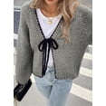thumbnail image 3 of Suéteres Tipo Cárdigan con Lazo para Mujer, de Punto Grueso, con Mangas Largas Abullonadas, Modernos Abrigos para Otoño e Invierno. Gris XL, 3 of 5