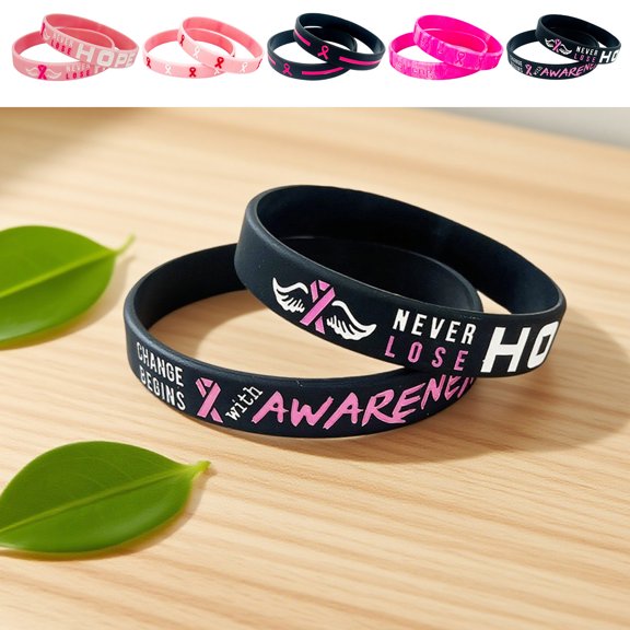 Viflosae Ribbons Silk Ribbon Breast Illness Awareness Day Silicone Bracelet Pinkish Ribbon Breast Illness Awareness Prevention Bracelet Caring for Women's Health Promotion Bracelet