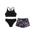 thumbnail image 4 of CHICTRY Teens Girls 3Pcs Swimsuit Strappy Back Swimming Crop Top with Shorts and Briefs Swimwear Beachwear Letters 10, 4 of 7