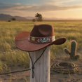 thumbnail image 5 of Slccxzc Ethnic Style Cowboy Hat Wide Brim Western Jazz Cap Chin Strap Sun Protection Outdoor Travel Hat Brown, 5 of 7