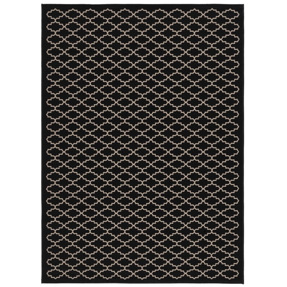 Safavieh Courtyard Hilbert Geometric Indoor/Outdoor Area Rug, Black/Beige, 5'3" x 7'7"