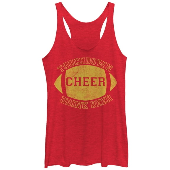 Women's CHIN UP Football Touchdown Cheer Drink Beer  Racerback Tank Top Red Heather Medium