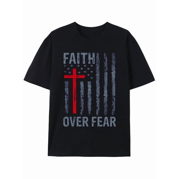 Greenink 100ï¼…cotton Faith Over Fear men's black Basic Unisex Shirt Short Sleeve tshirts Casual Unisex Shirt Graphic Tee tshirts Vintage Unisex Shirt Graphic tshirts Funny Unisex Shirt Cotton tshirts