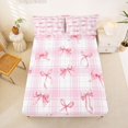 thumbnail image 3 of spefrowx Watercolor Plaid Bow King Sheets for Girls, Pink Gingham Ribbon Bedding, 4pcs, 1 Flat Sheet, 1 Fitted Sheet and 2 Pillowcases, 3 of 6