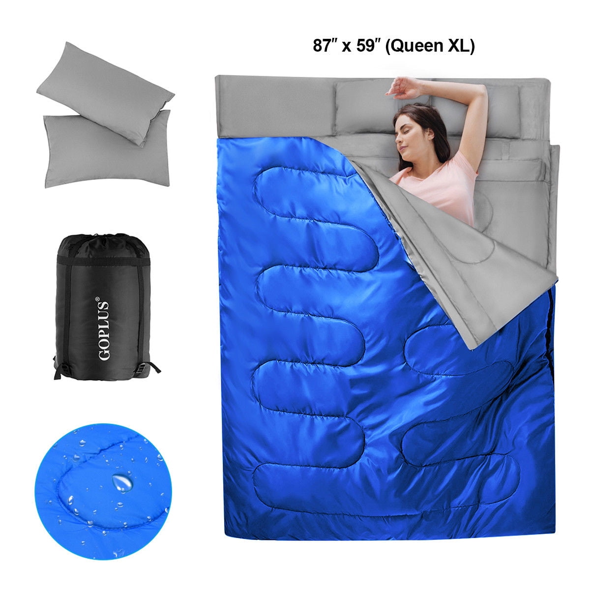 Goplus  Double 2 Person Sleeping Bag Waterproof w/ 2 Pillows Camping Queen Size XL