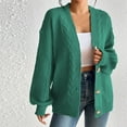 thumbnail image 5 of Trendy Sweater Cardigans Ladies Open Front Button Down Knitted Soft Loose Fall Winter Jackets Solid Outerwear (Small, Green), 5 of 6