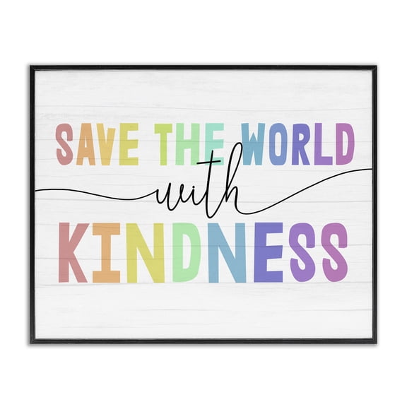 Stupell Industries Eclectic Save The World With Kindness Rainbow Letters Black Framed Giclee Art, 14 x 11, by Lil' Rue