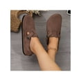 thumbnail image 4 of Women Mules Sandals Leather Suede Flat Round Toe Slip-On Buckle Straps, 4 of 6