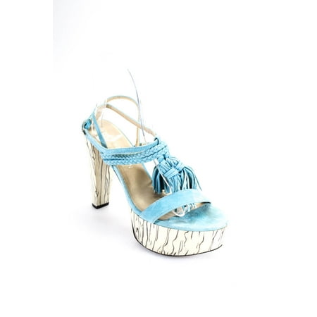 

Pre-owned|Stuart Weitzman Womens Suede Platform Sandal Heels Blue White Size 6 Medium