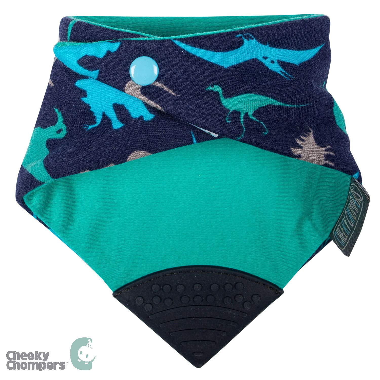 The Original Chewy Teething Bib : Super Absorbent Reversible Bandana Drool Bib for Teething Babies. Food-Grade Silicon Teethers are BPA and Phtalates-Free | Dino Friends Neckerchew by CHEEKY CHOMPERS
