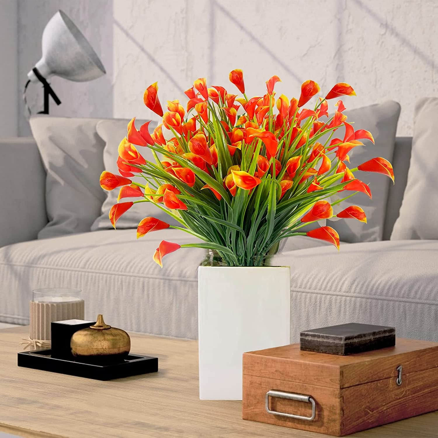 20 Bundles Calla Lily (500 Heads) Artificial Flowers for Outdoors, Fake Plants UV Resistant Faux Plastic Flowers Indoor Outside Planter Home Porch Summer Cemetery Decor(Color Mix)