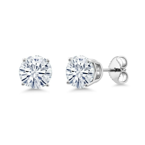 Gem Stone King 2.00 Cttw White Moissanite Stud Earrings for Women Men in 925 Sterling Silver | Round 6.5MM | Fine Jewelry Gifts for Her Mom Women Wife