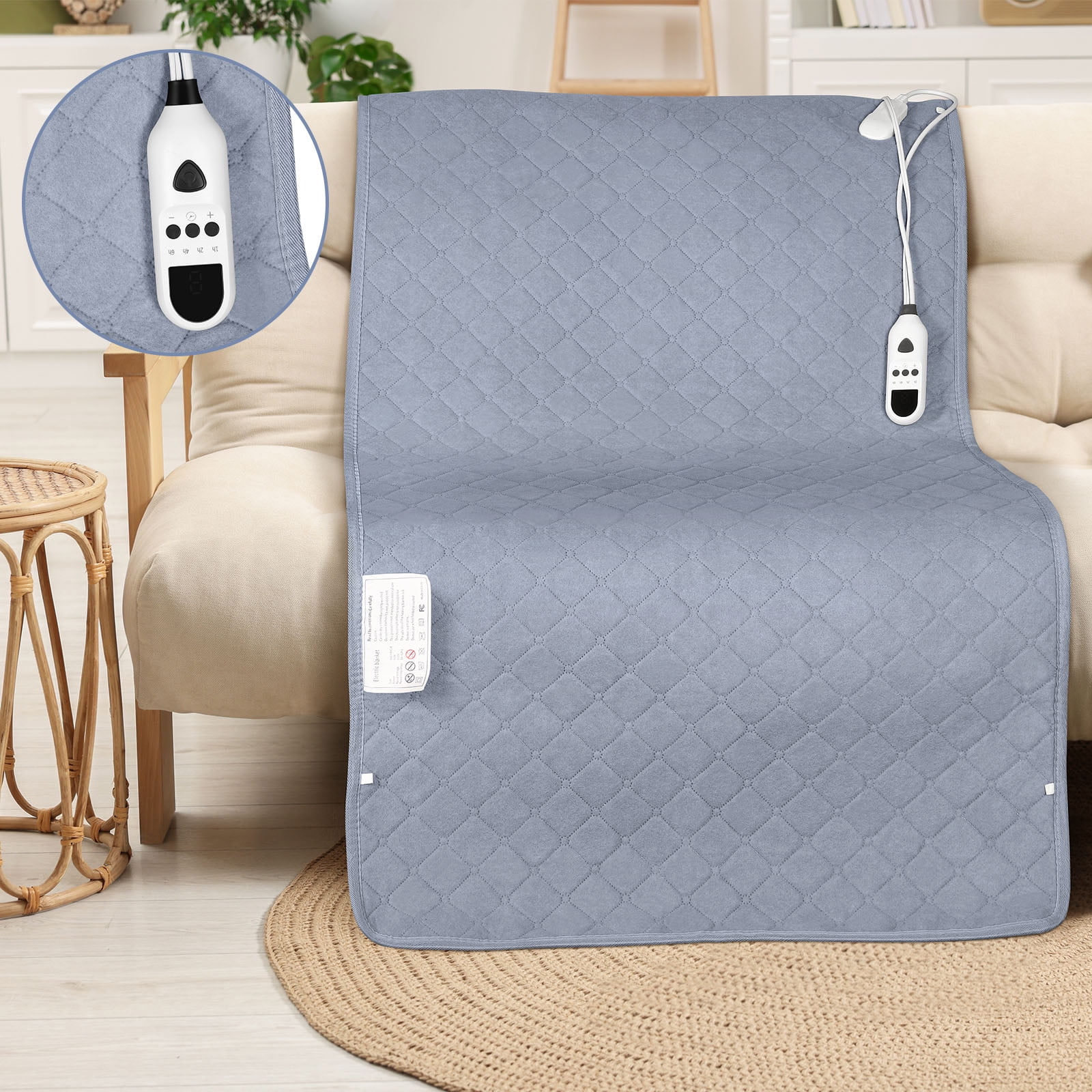 Electric Heating Blanket 63x31.5in Soft Flannel Heated Blanket with 9 Temperature Settings & 4 Timer ETL Certified Machine Washable for Bed Sofa OfficeGrey