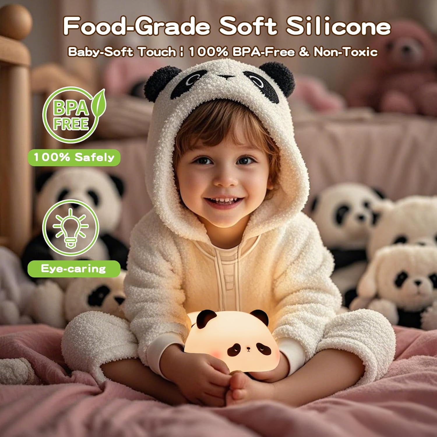 Cute Panda Lamp, LED Panda Night Light for Kids Sleep, Food Grade Silicone Novelty Animal Night Lamps, Dimmable Nursery Squishy Nightlight, Cute Gifts, Office Desk/Baby Boys/Girls Room Decor