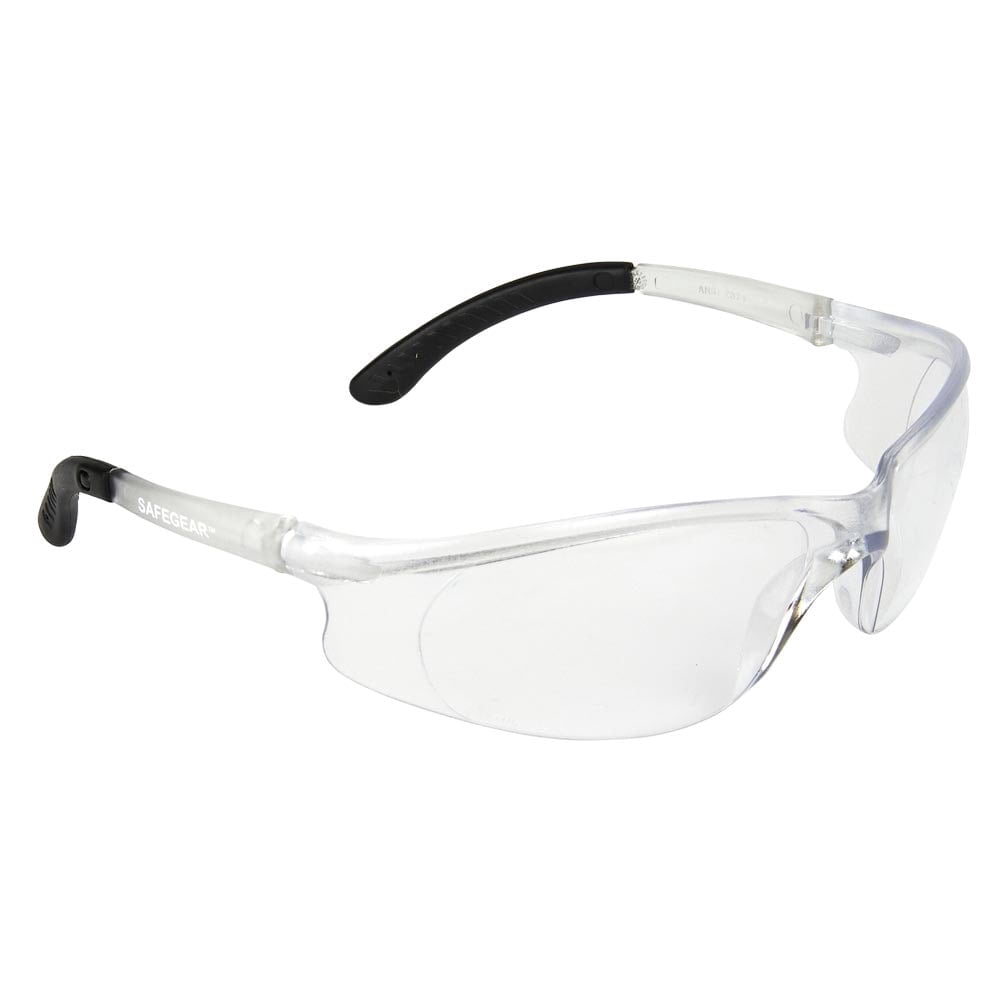 SAFEGEAR Clear Safety Glasses 12-pk. - Scratch Resistant Safety Glasses for Men & Women - Black Rubber Ends for Comfort Around Ears - ANSI Z87.1 Compliant, UV Protection, Lightweight