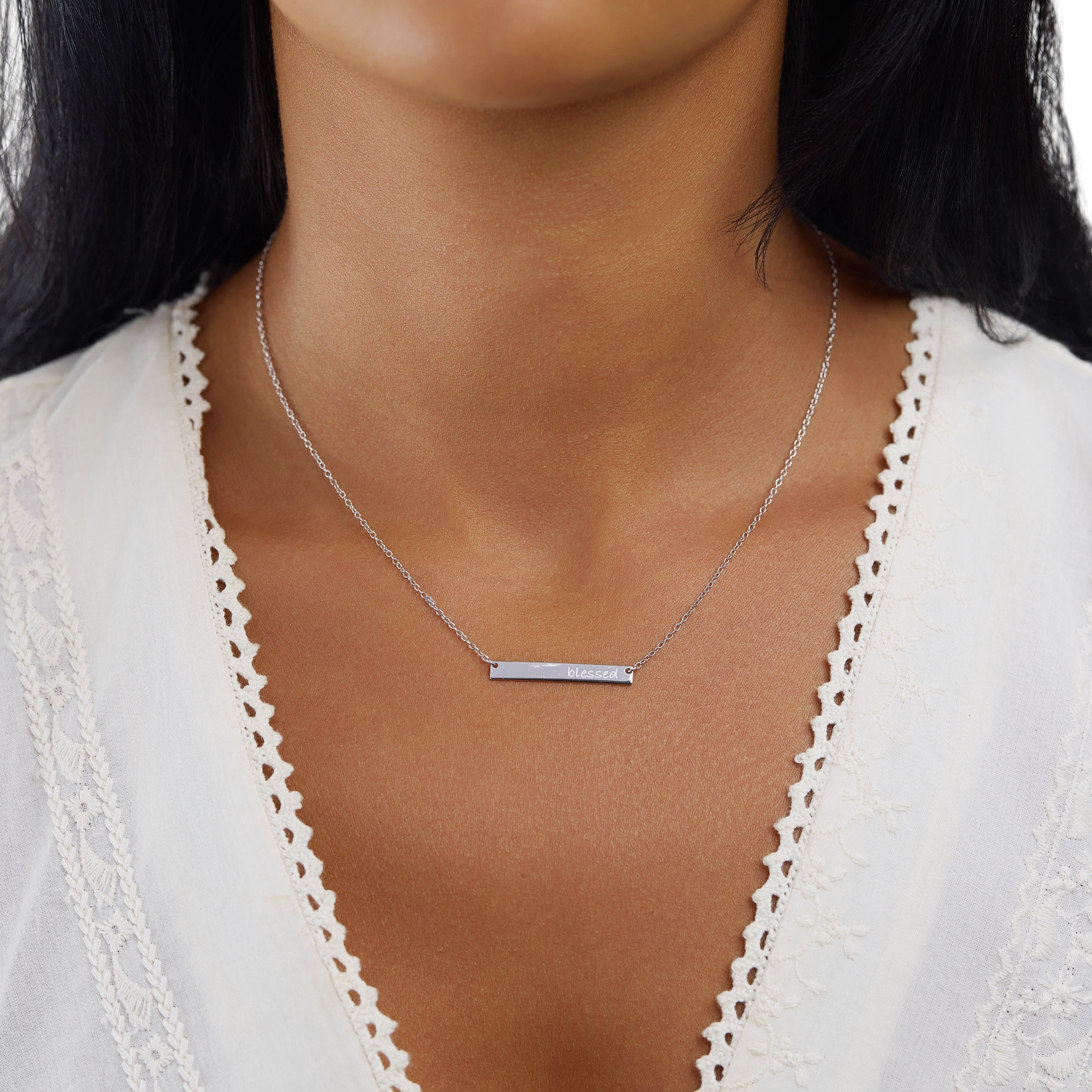 Marisol & Poppy Sterling Silver Blessed Bar Necklace For Women & Teens, 16" + 2" Extender