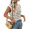 thumbnail image 3 of Women Sweater Vest Top Striped Sleeveless Knit Tank Tops Summer Outfits Brown XL, 3 of 10