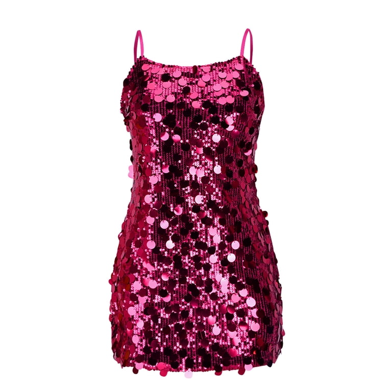 Qolati Sparkly Sequin Lace Homecoming Dresses for Teens Spaghetti Strap Sleeveless Corset Tight Short Formal Cocktail Party Gown Hot Pink M, Girl's,