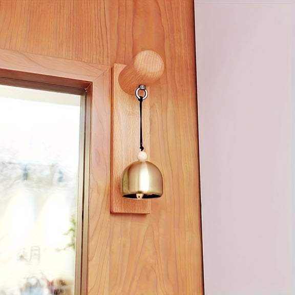 Vintage Wooden Doorbell, Pure Copper Hanging Home Decor Reminder Bell, No Electricity Required Nostalgic Style Metal Door Alarm, Wooden Construction Retro Style Bell, Suitable for House Doorbell