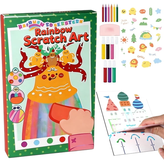 Rainbow Squeegee Art Kit with Scratch, Squeegee, Sparkle — Rainbow Art Kit for Little Creators, Arts Party Favors Novelty Birthday Gifts(A)Q