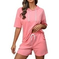 thumbnail image 3 of CILENON Womens Summer Sets 2 Piece Outfits Ladies Short Sleeve Hooded Top Shorts Set Solid Color Casual Shorts 2 Piece Set Short And Shirt Set for Women 2 Piece Summer Outfits for Women (Red2,XL), 3 of 4