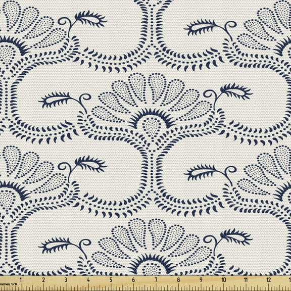 Ambesonne Acanthus Fabric by the Yard Upholstery, Antique Dotwork Motif Art, 2 Yards, Violet Blue Eggshell