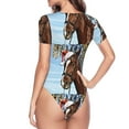 thumbnail image 4 of Haiem Christmas Horse Women's Crew Neck Short Sleeve Bodysuit Tops Stretchy Slim Basic-Large, 4 of 9
