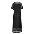 thumbnail image 6 of Qiopertar Women's Two-Piece Dress Set Solid Color Short Sleeve Round Neck Lace Top and Slip Dress Casual Summer Spring Vacation Party Boho Outfit, Black XXL, 6 of 7