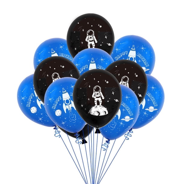 KAKOWELY 20 globos de látex de 12 pulgadas con estampado de astronauta, globos inflables para fiestas, decoración de baby shower y cumpleaños infantil (10 azules + 10 negros)