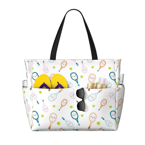 Easygdp Cute Tennis Rackets Bolsa de Viaje de Playa de Gran Capacidad, Bolsa Tote Perfecta para la Playa, Escapadas de Fin de Semana y Viajes