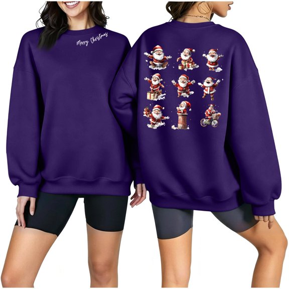 WXLWZYWL Women's Christmas Graphic Sweatshirt Fall Winter Crewneck Long Sleeve Holiday Pullover Loose Fit Warm Sweatshirts