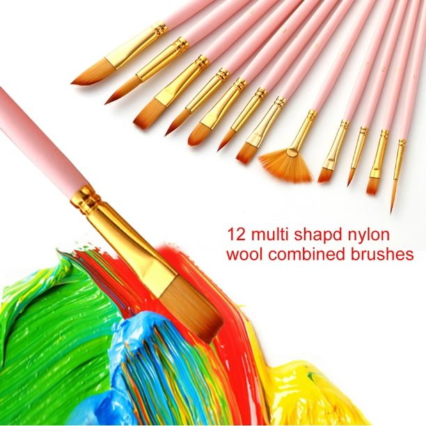 12pcs Paint Brushes Set Kit Multiple Mediums Brushes With Nylon Hair