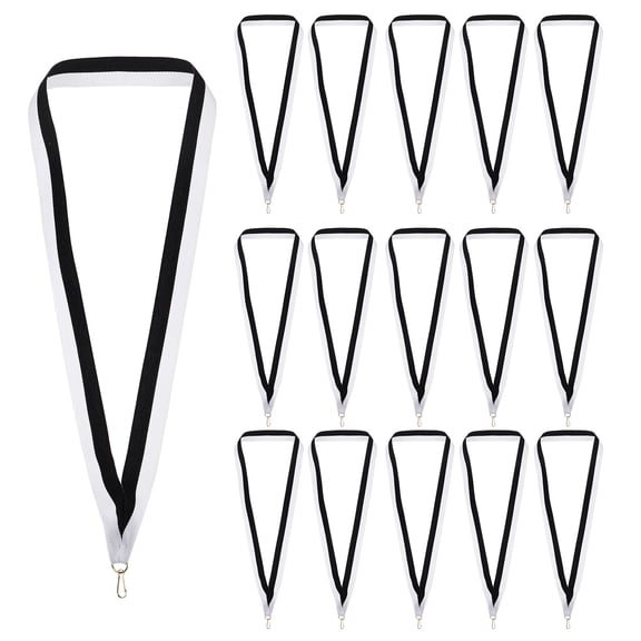 Uxcell Award Neck Ribbons, 25 Pack Polyester Medal Lanyards with Snap Clip for Competitions Achievement Sports Party Black/White