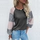 thumbnail image 1 of Pntutb Mujeres Costura Color Casual Cuello Redondo Suéter Suelto Manga Larga tops Mujer Blusa Pntutb Pntutb-1465, 1 of 5
