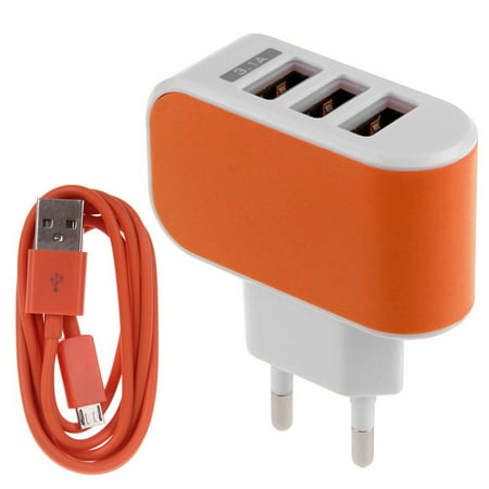 Rong Yun 3.1A Triple USB Port Wall Home Travel AC Charger Adapter EU + Micro USB Cable Orange(Buy 2 Get 1 Free) 3.1A Triple USB Port Wall Home Travel AC Charger Adapter EU + Micro USB Cable Feature: 100% brand new and high quality Standard USB travel charger is convenient to take along as a travel charger. Ports design  you can charge phone/ipad or other small electronic devices simultaneously. Applies to: iphone series  ipad  ipod  Samsung  HTC  and other mobile phones. With LED indicator light  blue light when powered. Plus Type: EU Plus Input: 100-240V  50-60Hz  0.35A Power: 10-16VA Output: 5V  3.1A Material: plastic Micro USB Cable: USB 2.0 A MALE to B MICRO USB DATA CHARGER LEAD CABLE. Works with all the devices with micro USB Connector. Lenth: about 1M (3FT) Package Content: 1x USB Cable 1 x LED Triple USB Ports Wall Charger