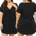 thumbnail image 5 of Women's Short Sleeve Deep V Neck Swing Plus Size Dresses Casual Summer Basic Solid T Shirt Dress,XL-4XL, 5 of 7