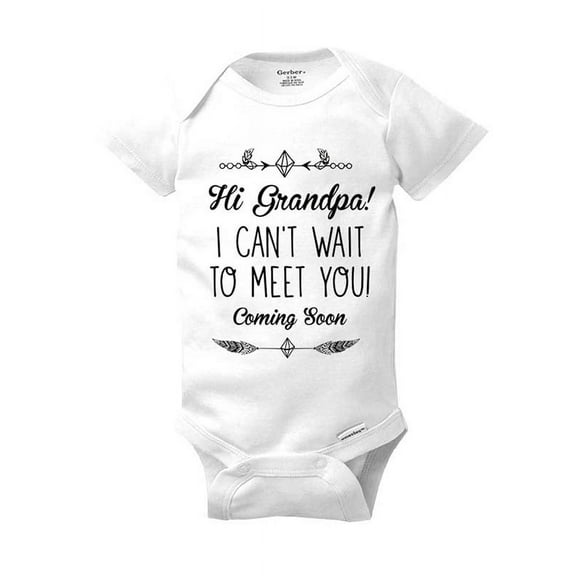 Hi Grandpa! I can't wait to meet you! Coming Soon - cute & funny surprise baby birth pregnancy announcement - White Newborn Size (0-3 Mos) Unisex Baby Bodysuit
