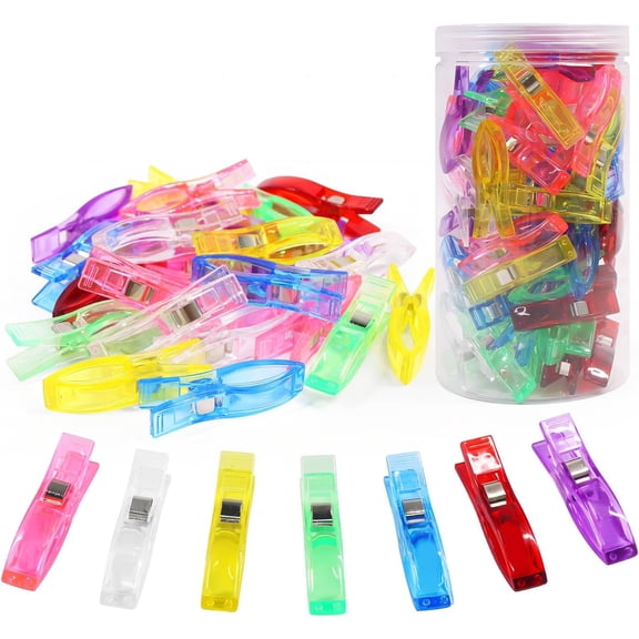 OWNTIDE 77 Pcs Jumbo Quilt Clips for Sewing & Crafting, Large Fabric Clips with Storage Tub, Assorted Bright Colors