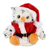 DolliBu Santa White Owl Stuffed Animal Plush Hand Puppet - Super Soft Wild Animal Dress Up with Red Santa Claus Outfit, Cute Holiday Christmas Gift - 9.5 Inches