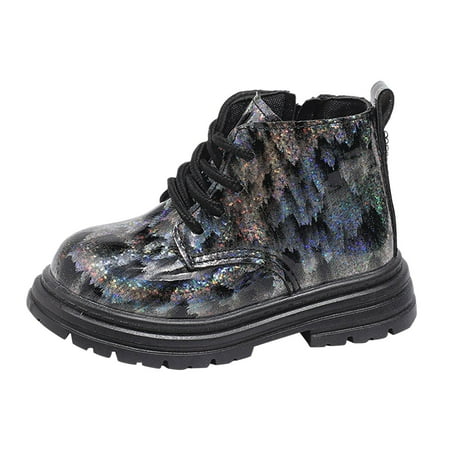 

Ediodpoh New Children s Painting Bright Leather Warm Boots Kids Shoes Black 10.5