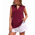 thumbnail image 4 of Tank Top for Women 2026 Summer Satin V Neck Pleated Sleeveless Blouses Casual Business Outfits Wine Red XL, 4 of 9