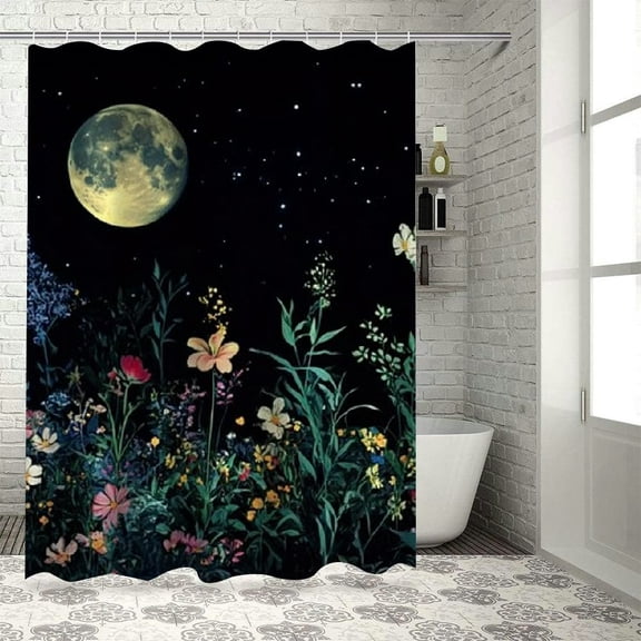 BCIIG Flowers Full Moon Bathroom Decoration Set with Hooks 100% Polyester Cloth Shower Curtain Set Washable Shower Curtain 36"x72