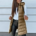 thumbnail image 4 of Long Puffer Vest Women Oversized Quilted Hooded Jacket Lightweight Down Vests Sleeveless Winter Coat with Pockets Light Brown XL, 4 of 7