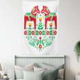 thumbnail image 4 of Polish Folk Tapestry, Floral Ornament with Cute Dala Horse Symmetric Design, Wall Hanging for Bedroom Living Room Dorm Decor, 40W X 60L Inches, Vermilion Earth Yellow Fern Green, by Ambesonne, 4 of 5